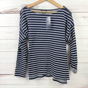 Chaps Denim Women's Striped Boat Neck Long‎ Sleeve Zipper Shoulder Top XL